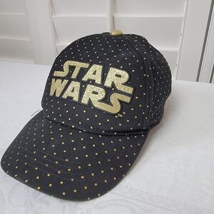 ⭐ Star Wars Black & Gold Baseball Cap – Adjustable Velcro Back – Polka Dot Print